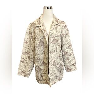 Dialogue Jacket Plus Size 14 Ivory Brown Tapestry Woven Blazer Jacket Floral